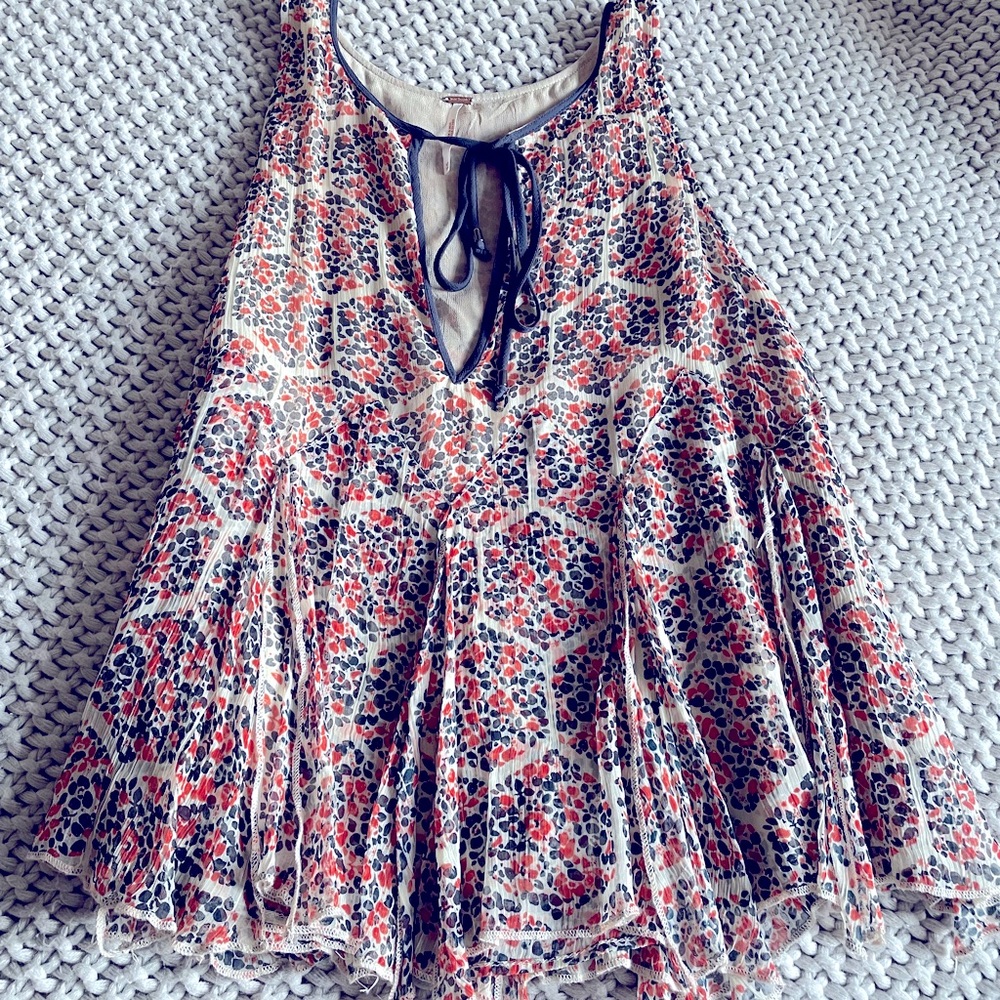 Free People Printed Keyhole Tie Neck Top